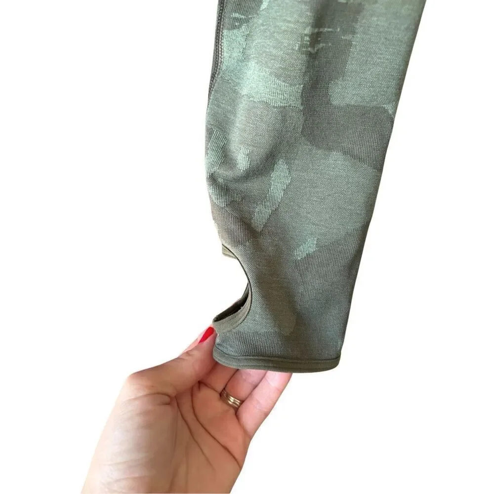 Gymshark ADAPT CAMO SEAMLESS LONG SLEEVE CROP‎ TOP size XL Green